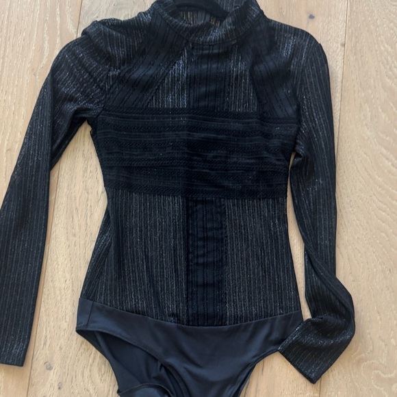 BCBGMaxAzria Sheer Black Long Sleeve Bodysuit - Picture 4 of 5